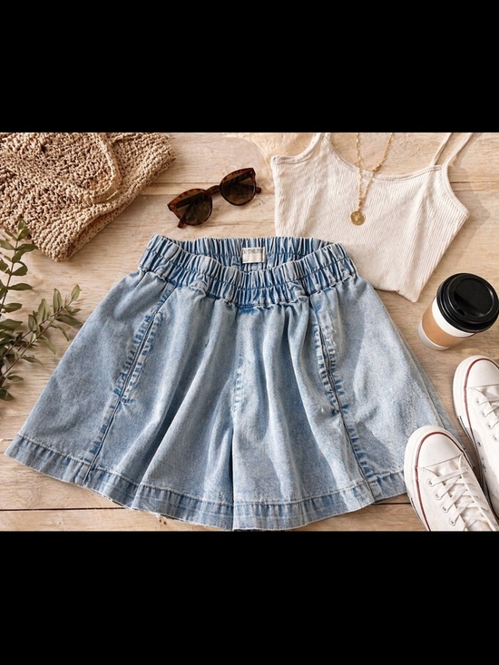We The Free Pants - We The Free Light Blue Denim Elastic-Waist Shorts